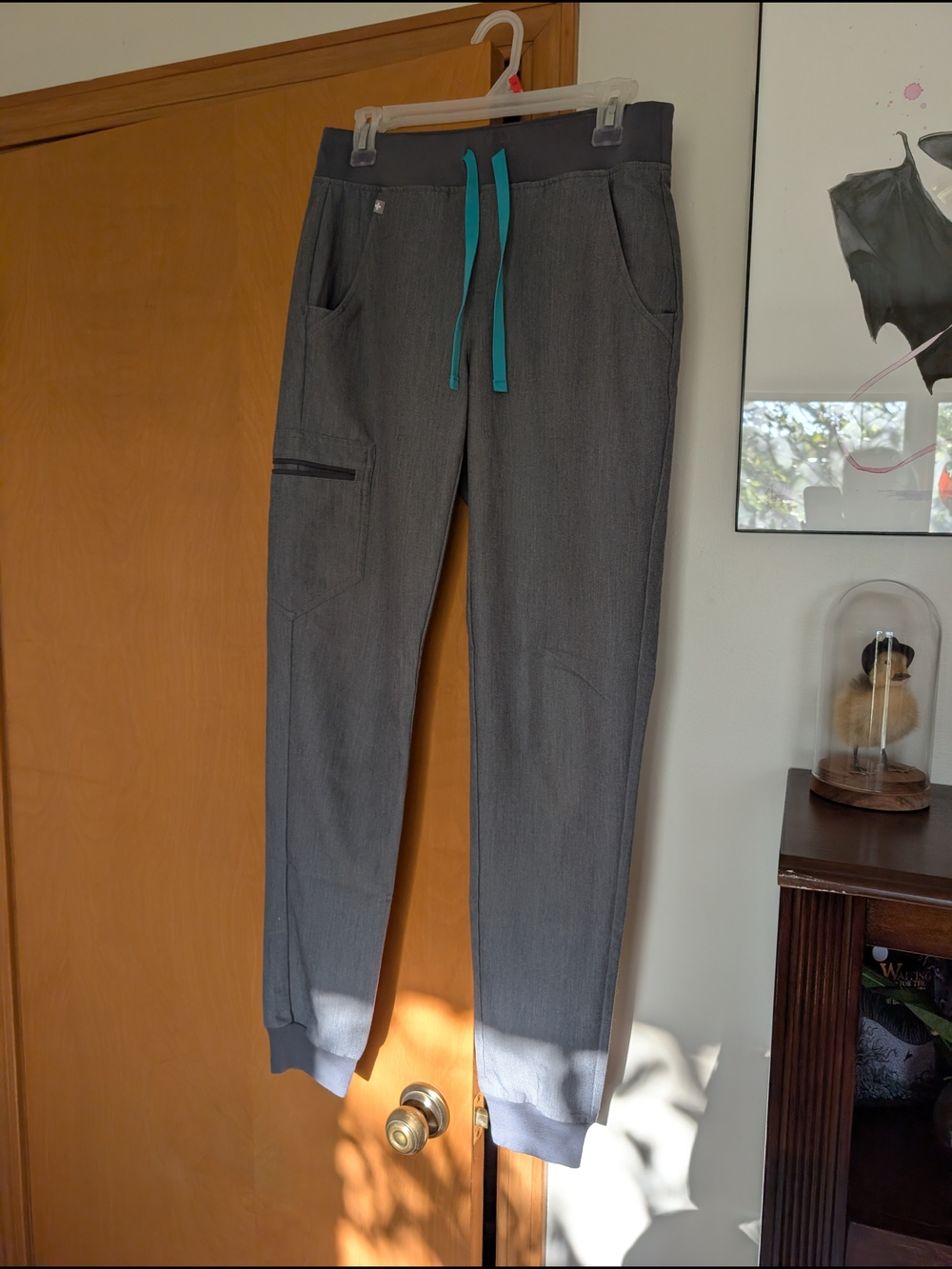 Figs Gray Jogger Pants with Teal Drawstring